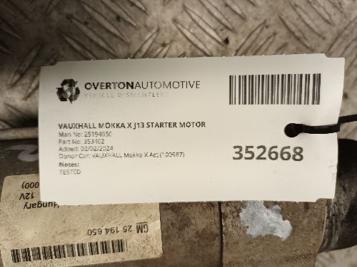 VAUXHALL MOKKA X J13 STARTER MOTOR