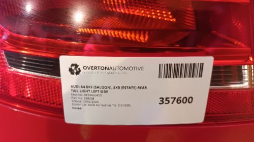 AUDI A4 8K2 (SALOON), 8K5 (ESTATE) REAR TAIL LIGHT LEFT SIDE